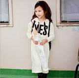 2015女童装韩版冬装加绒加厚长款卫衣中大童字母带帽套头新款外套