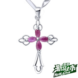纯天然新款红宝石吊坠耶稣十字架银项链女学生短款链925日韩饰品