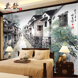 江南水乡大型壁画 中式水墨装饰3d壁纸客厅大堂沙发电视背景墙纸