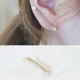 韩国进口耳饰女饰品长款一字极简约时尚耳环耳钉金属两端珍珠耳坠