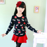 女童毛衣春款中大童韩版薄款打底衫小马和玫瑰低领套头韩国针织衫