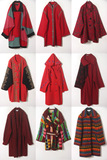 秋冬装孤品复古古着vintage红色文艺个性图案开衫毛呢外套大衣女
