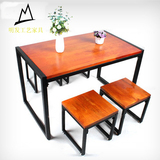 铁艺家具实木餐桌长方形餐厅桌椅组合美式茶桌会客桌简约饭店桌子