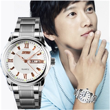 韩版品质时尚简约男士手表创意学生潮流防水钢带双日历夜光石英表