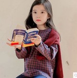 韩版童装2015秋冬新款女童简约百搭格子加绒衬衫儿童厚T恤打底衫