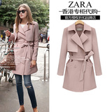 Zara TriX女装代购 欧洲站2014秋装新款大码收腰中长款风衣外套