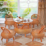 天然藤椅茶几五件套户外阳台桌椅组合实木小藤条椅子特价藤艺家具