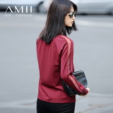 Amii卫衣女套头 宽松长袖拼接蕾丝原创设计 个性时尚2016春秋新款