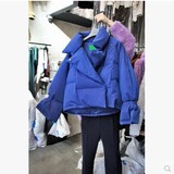 韩国代购2015冬装新款大码宽松喇叭袖短款鸭绒羽绒服外套大衣 女