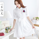 衬衫连衣裙短袖2016夏装新款修身显瘦女装韩版中长款白衬衣女裙子