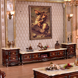 欧式大理石电视柜 实木雕花客厅矮柜 茶几组合 法式地柜电视机柜