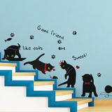 可移除可爱小猫墙贴玄关过道楼梯装饰卡通踢脚线卧室墙壁贴纸贴画