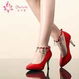 Daphne/达芙妮新款女鞋 甜美细高跟一字扣串珠单鞋婚鞋1014404010