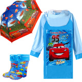 儿童装宝宝雨衣雨鞋套装男童带书包位 小汽车加厚雨伞雨靴雨裤