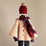 女童斗篷外套秋款韩版披风大衣毛呢儿童保暖披风外出服 洋气外套