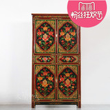 中式彩绘书柜 西藏式仿古实木卧室储物衣柜 古典混搭装饰家具定制