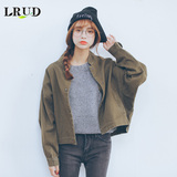 LRUD2016春装新款蝙蝠袖宽松棒球服外套女单排扣短款开衫夹克