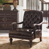 环之美家 品牌美式桃花芯实木真皮沙发椅高档牛皮休闲椅单人沙发