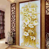 正品蒙娜丽莎最新款印花十字绣画华丽百合花竖版客厅玄关过道客厅