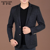 中青年男士羊毛呢西装领夹克2016春季新款 商务茄克韩版休闲外套
