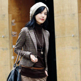 韩国代购2016新款女士格子修身英伦小西服韩版休闲西装短款小外套