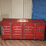 复古做旧带轮可移动长柜集装箱造型电视柜美式乡村仿地铁储物柜子