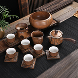 台湾日式手工茶具粗陶茶具套装功夫茶具陶瓷汝窑仿古陶茶具盖碗
