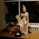 新中式仿木雕自在观音菩萨禅意摆件佛头像客厅博古玄关办公室装饰