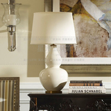 美式复古宜家创意白色陶瓷台灯床头卧室时尚布艺艺术台灯