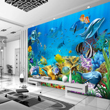 婴儿游泳馆壁纸海底世界海豚主题墙纸海洋卡通生物水族馆大型壁画