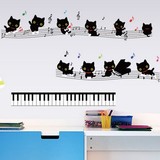 黑猫钢琴五线谱音符 音乐教室布置墙壁装饰贴艺术创意墙贴纸7253