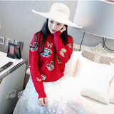 2015秋季新品韩版明星同款羊绒打底衫蝴蝶刺绣套头毛衣针织衫女