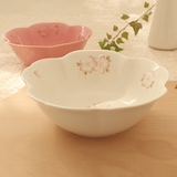 肆月 粉色樱花陶瓷碗日式和风白色点心碗下午茶餐具水果沙拉碗7寸