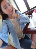 韩国秋冬新款女装 韩版宽松粗针毛衣外套中长款 加厚长袖针织开衫