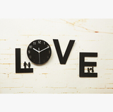 D084  love 木质墙贴挂钟  可爱创意客厅DIY 挂表 壁钟婚房 静音