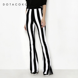 Dotacoko女装春季新款黑白条纹阔腿喇叭裤高腰修身显瘦休闲长裤