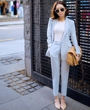 小西装两件套秋装新款2014韩版大码女装修身显气质纯色西服套装女