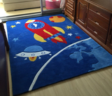 可爱蓝色太空动物园图案儿童房地毯卡通客厅卧室满铺地毯床边定制