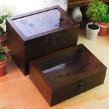 储物箱实木质老木盒子带锁做旧收纳欧式复古透明盖樟木箱小木箱子