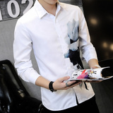 秋季韩版男士修身衬衣青少年长袖衬衫纯白色职业正装休闲寸衫衣服