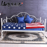 古木记现代欧式沙发床铁床铁艺床简约钢木床经典黑白铁架床钢架床