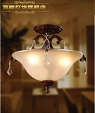 水晶半吸顶欧式美式铁艺吊灯简欧地中海北欧客厅吊灯卧室复古灯具