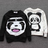 童装春装儿童男童小童 黑白色小熊猫纯棉长袖卫衣