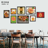 披萨店餐厅装饰画食物卡通创意海报多联组合面包坊有框画墙壁挂画
