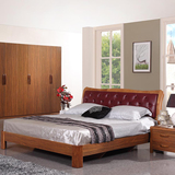 中式实木软包床1.8米双人床 实木床真皮靠背大床2米结婚床 橡木床