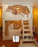 美式乡村公主储物床实木双层床子母床高低床男孩上下床儿童床定做