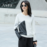 Amii女装卫衣2016秋装新品牌圆领几何撞色印花套头极简主义旗舰店