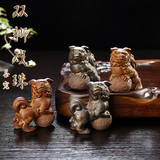陶瓷茶具复古精品陶瓷铁锈釉仿石狮双狮戏珠套组茶宠茶盘摆设配件