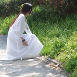 2016春装亚麻女装新款森女白色圆领中袖连衣裙文艺范气质棉麻长裙