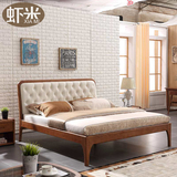 虾米家具 北欧实木床1.8米双人床 软靠背婚床 现代简约架子床